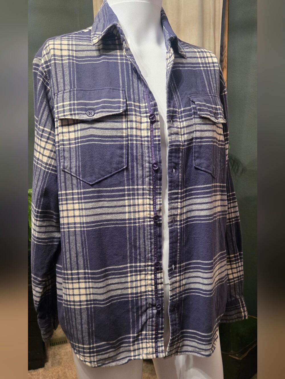 TLF 'Take Life Further' Plaid Button-Up - Navy & Cream Very Soft